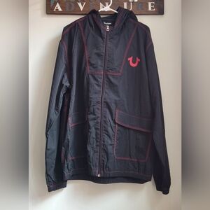 True Religion Jet Black Triple Needle Contrast Full Zip Jacket Men's Size XL